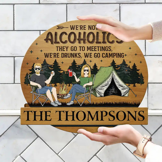 Camping Couple Husband & Wife Camping Partners For Life - Personalized Custom Shaped Wood Sign