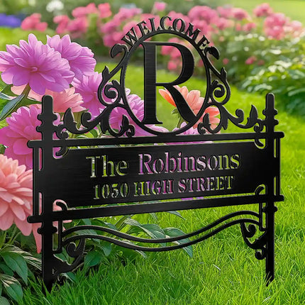 Welcome Family Name Monogram - Personalized Metal Garden Stake