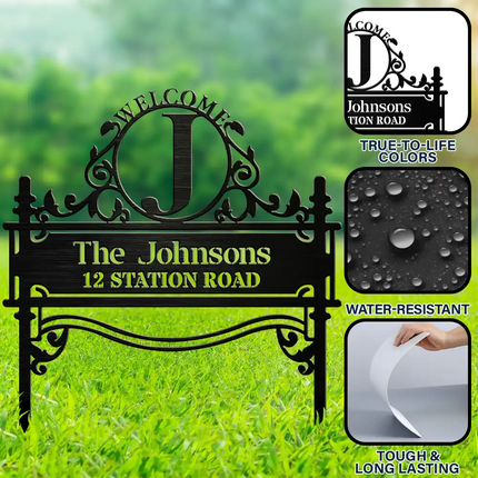 Welcome Family Name Monogram - Personalized Metal Garden Stake