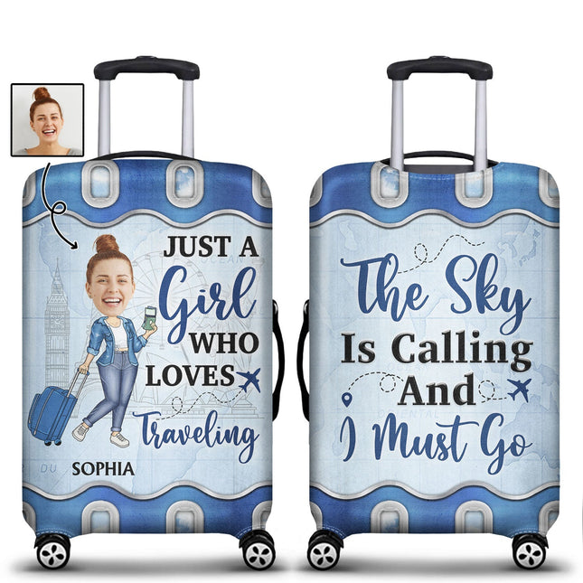 Custom Photo Just A Girl Boy Who Loves Traveling Cruising - Personalized Custom Luggage Cover