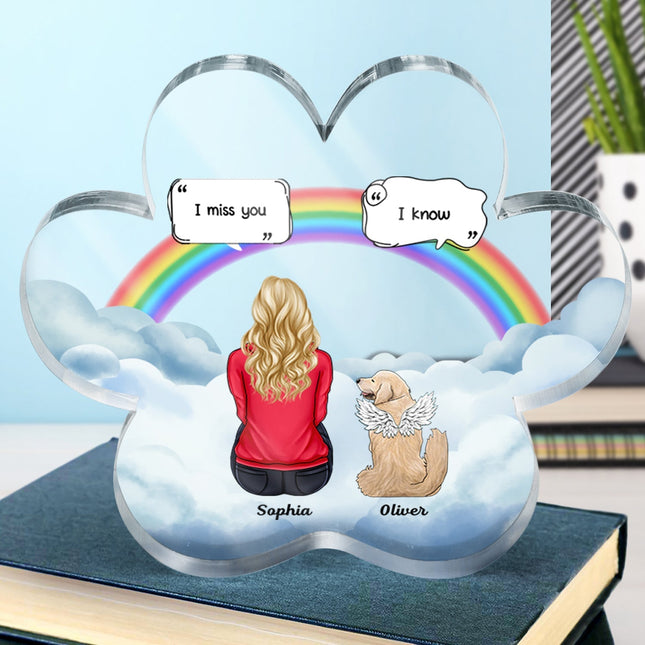 I Miss You - Memorial Gift For Pet Lovers - Personalized Paw Shaped Acrylic Plaque