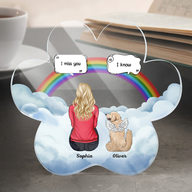I Miss You - Memorial Gift For Pet Lovers - Personalized Paw Shaped Acrylic Plaque