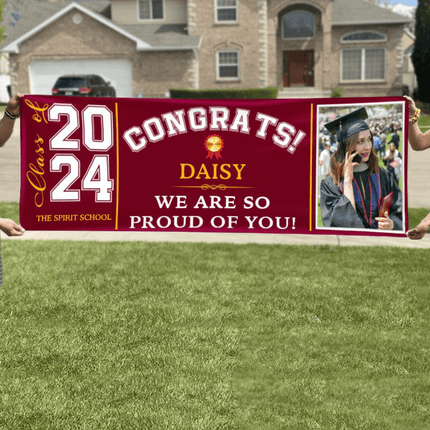 Congrats Class of 2024 Banner With Custom Image, Quotes & School Name Can Be Changed
