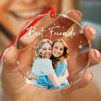 Custom Photo and Text Christmas Glass Ornament for Bestie, Friends