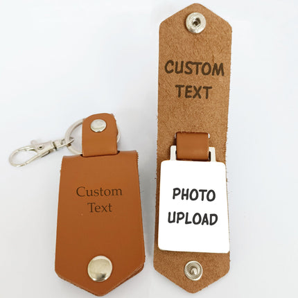 Custom Text Vintage Leather Photo Keychain