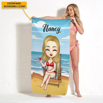 Personalized Bestie Clipart Hawaiian Beach Towel