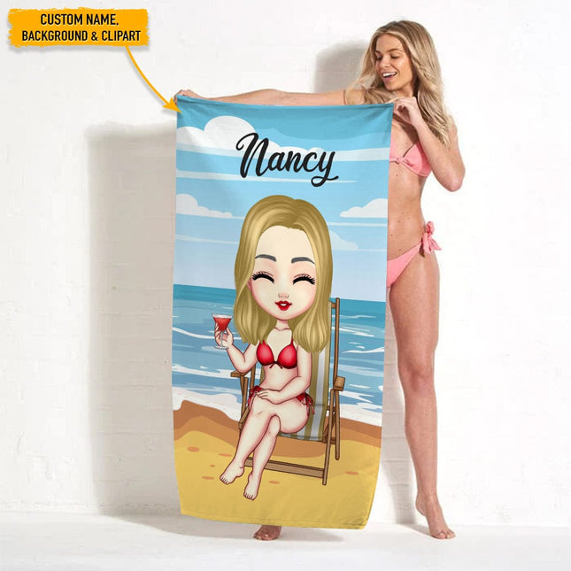 Personalized Bestie Clipart Hawaiian Beach Towel