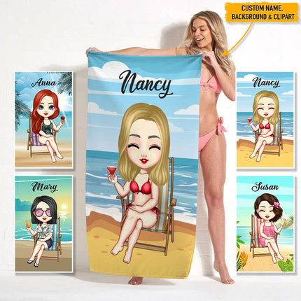 Personalized Bestie Clipart Hawaiian Beach Towel