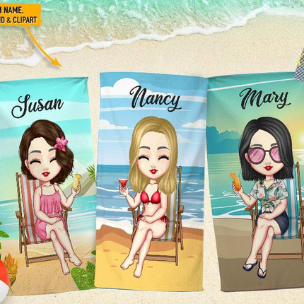 Personalized Bestie Clipart Hawaiian Beach Towel