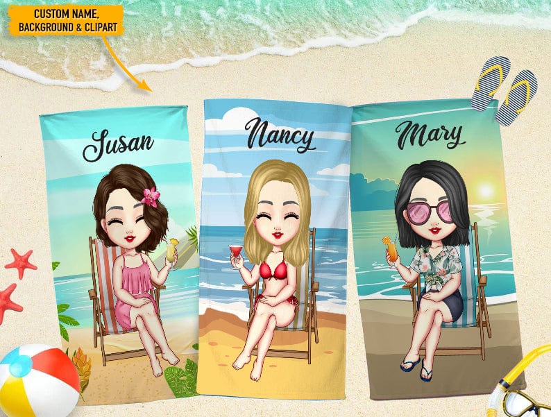 Personalized Bestie Clipart Hawaiian Beach Towel
