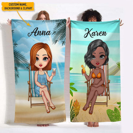Personalized Bestie Clipart Hawaiian Beach Towel