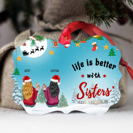 Life is Better with Sisters - Personalized Wooden Ornament
