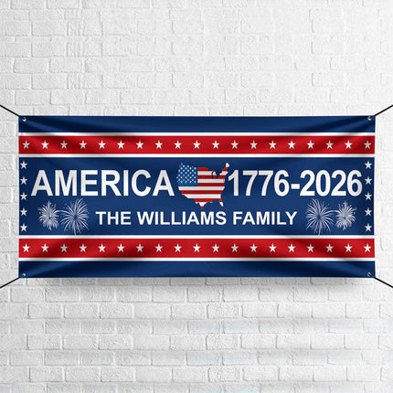 America 1776-2026 USA 250 Years Birthday Freedom American Map Patriotic Banner