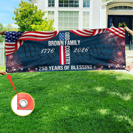 Custom Family Name Patriotic American Flag 250 Years of Blessing God Banner
