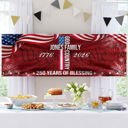 Custom Family Name Patriotic American Flag 250 Years of Blessing God Banner
