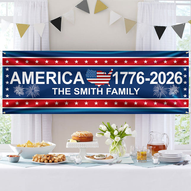 America 1776-2026 USA 250 Years Birthday Freedom American Map Patriotic Banner