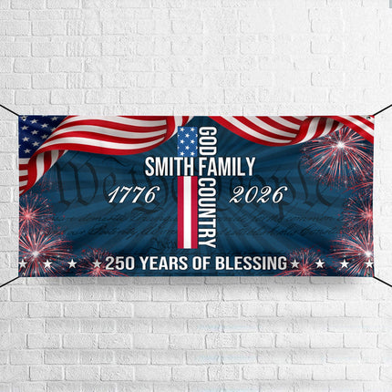 Custom Family Name Patriotic American Flag 250 Years of Blessing God Banner
